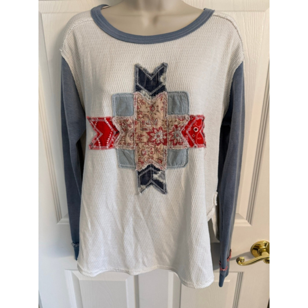 Free People Lone Star Patchwork Thermal Top We The Free collection sz sm Boho